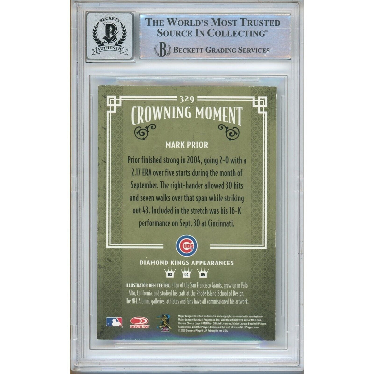 Mark Prior Chicago Cubs Signed Trading Card Beckett BGS