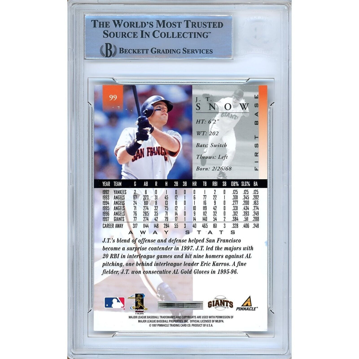 Snow San Francisco Giants Autographed Signed Trading Card Beckett BAS