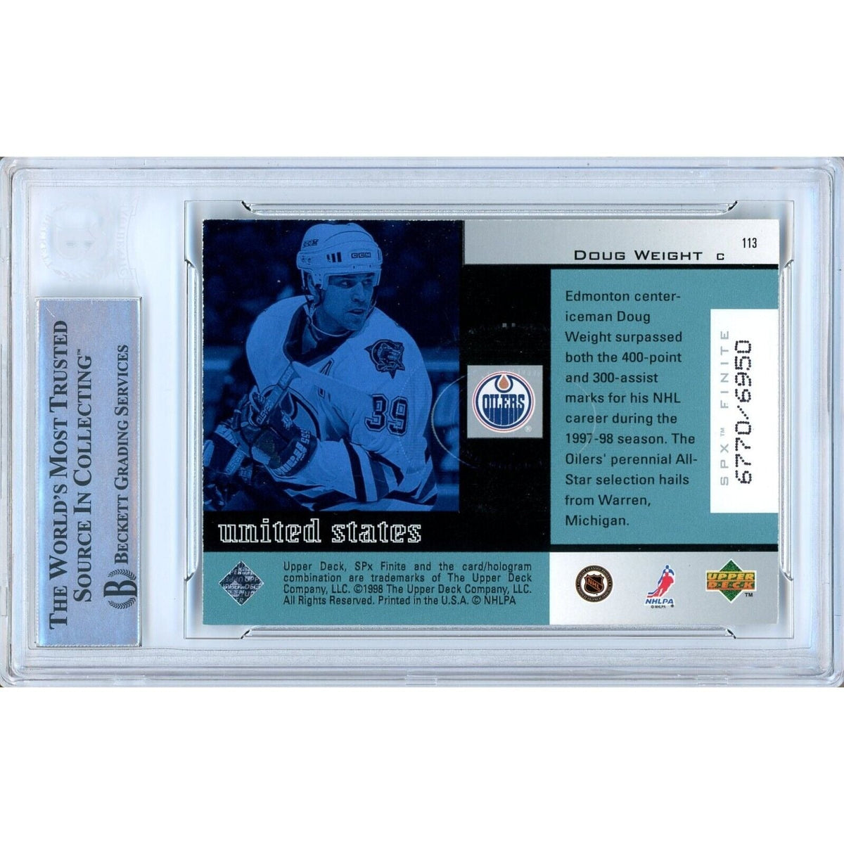 Doug Weight Edmonton Oilers Autographed Autograph Trading Card Beckett BAS