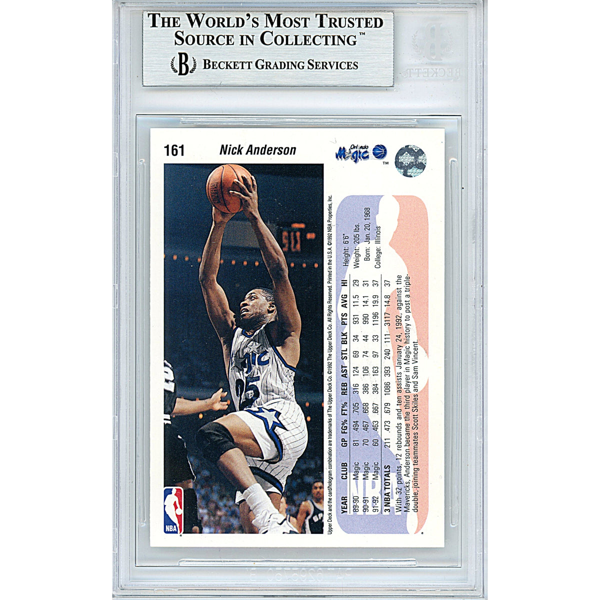 Nick Anderson Signed Orlando Magic Trading Card Beckett BGS