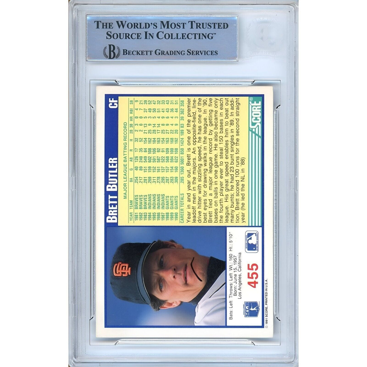 Brett Butler San Francisco Giants Autograph Trading Card Beckett BAS