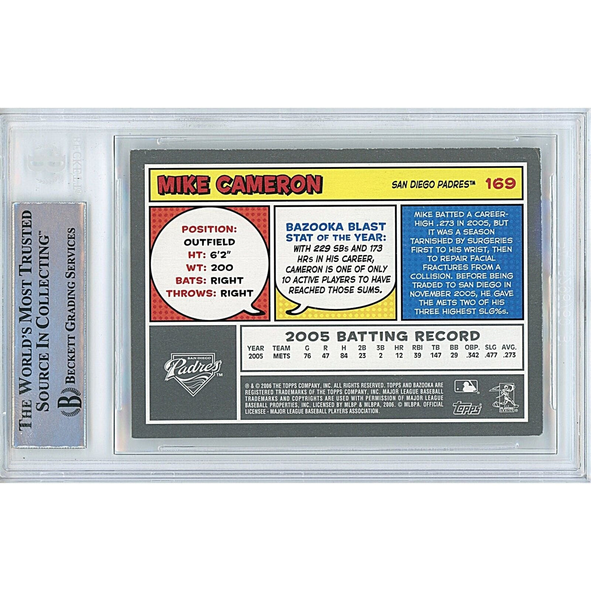 Mike Cameron San Diego Padres Signed Trading Card Beckett BAS