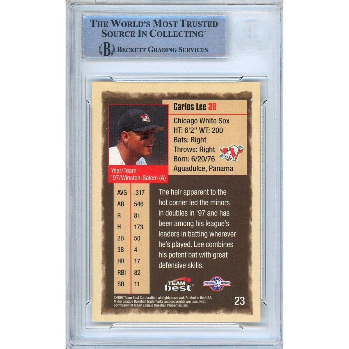 Carlos Lee Team Best Signed Trading Card Beckett BAS