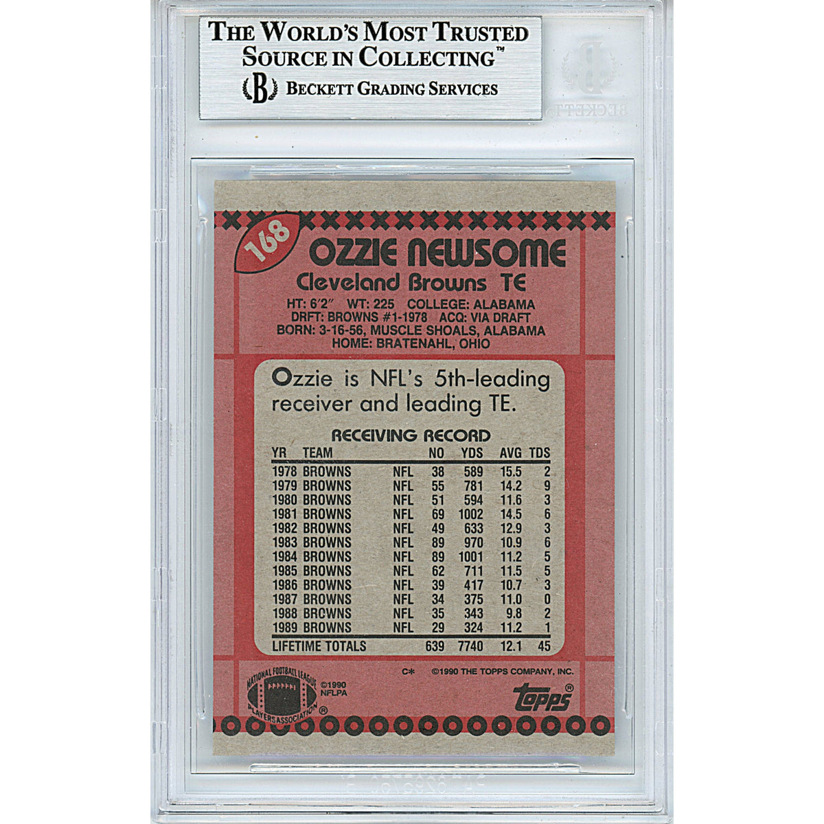 Ozzie Newsome Signed Cleveland Browns Trading Card Beckett BGS