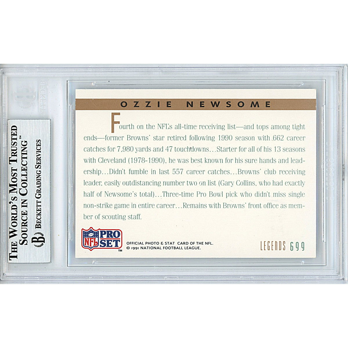 Ozzie Newsome Signed Cleveland Browns Trading Card Beckett BGS