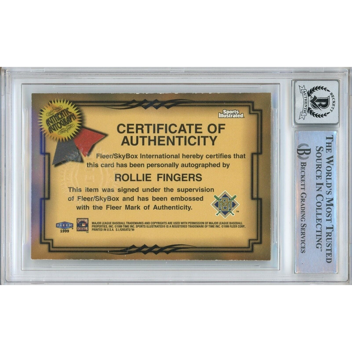 Rollie Fingers Signed Trading Card Beckett BGS
