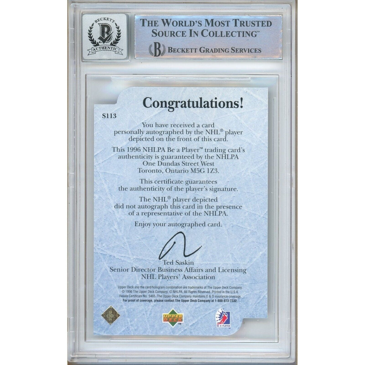 Rob Blake Signed Trading Card Beckett BGS