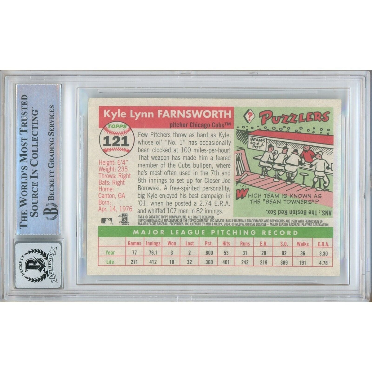 Kyle Farnsworth Topps Heritage Autograph Trading Card Beckett BGS