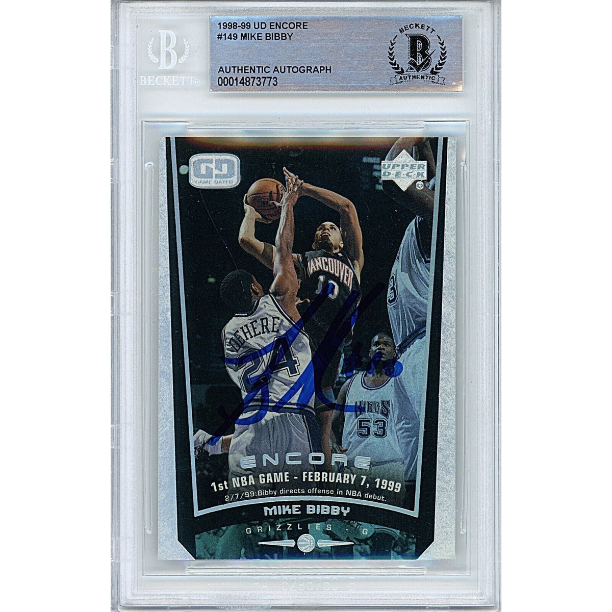 Mike Bibby Vancouver Grizzlies Signed Autographed Trading Card Beckett BAS