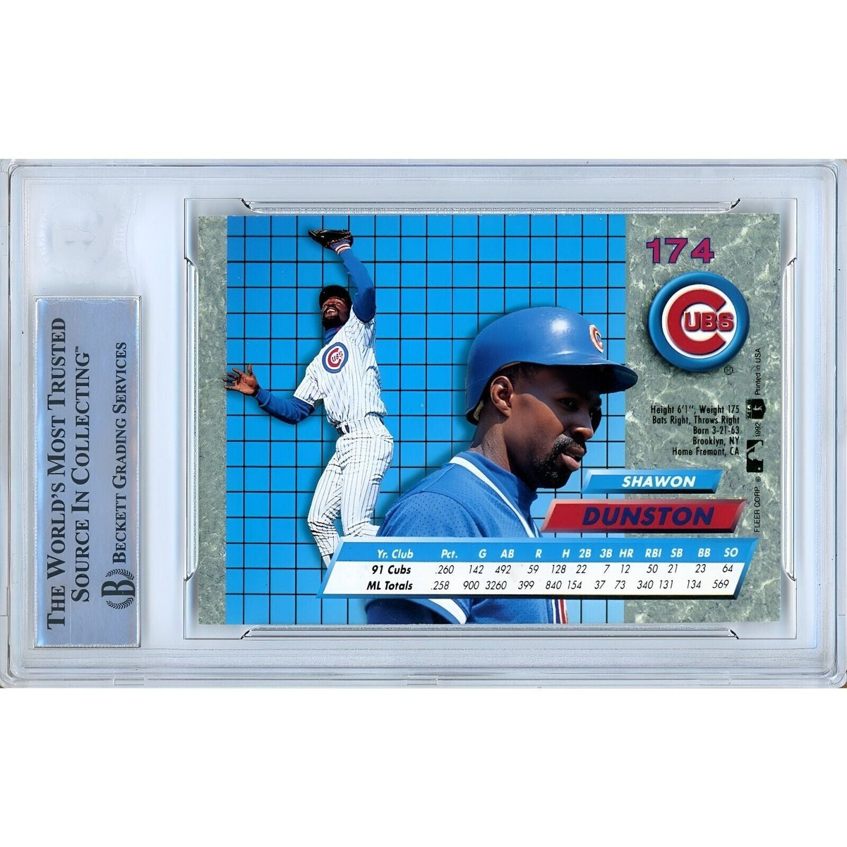Shawon Dunston Chicago Cubs Signed Trading Card Beckett BAS