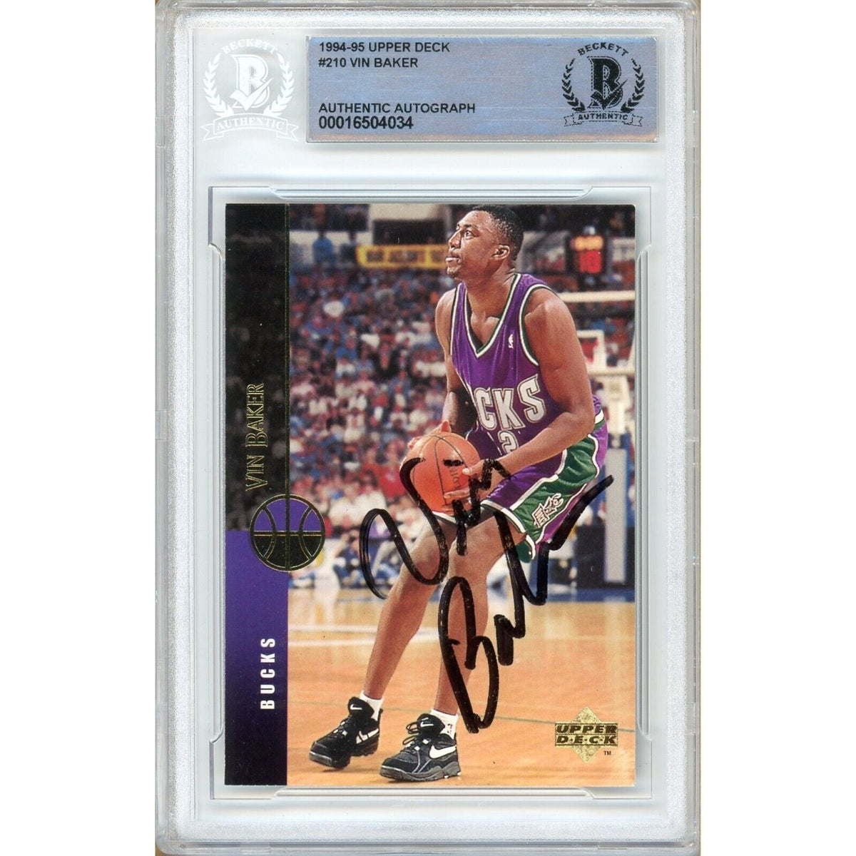 Vin Baker Milwaukee Bucks Signed Autographed Trading Card Beckett BAS