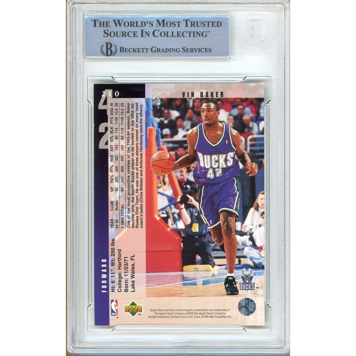 Vin Baker Milwaukee Bucks Signed Trading Card Beckett BAS