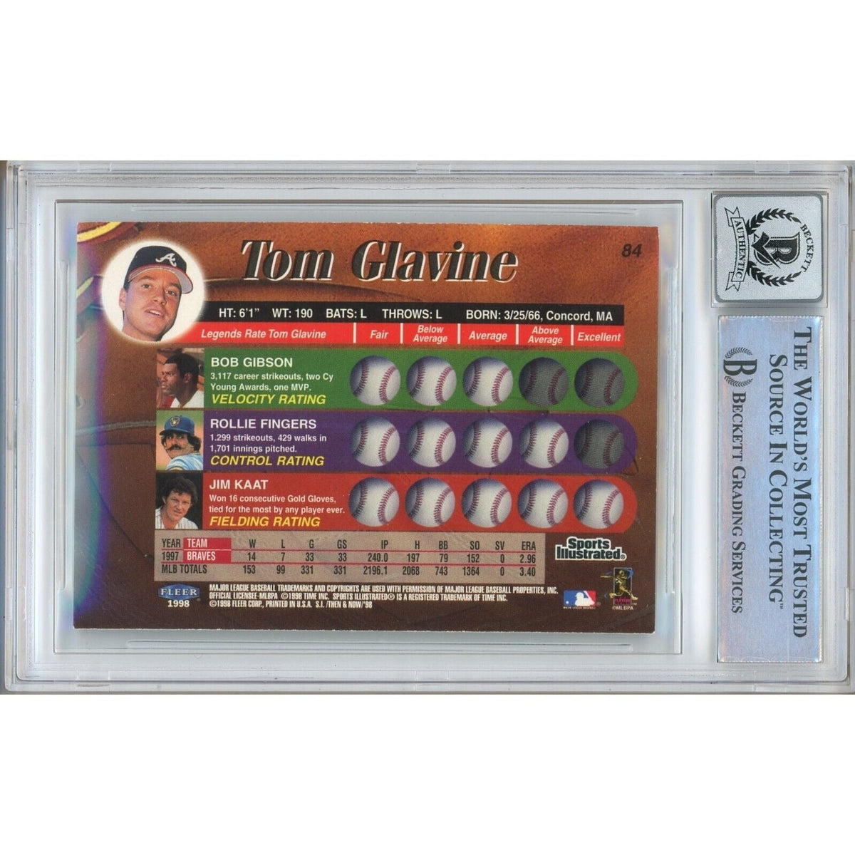 Tom Glavine Atlanta Braves Signed Trading Card Beckett BGS