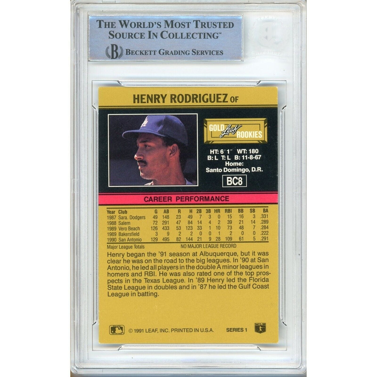 Henry Rodriguez Los Angeles Dodgers Signed Trading Card Beckett BAS