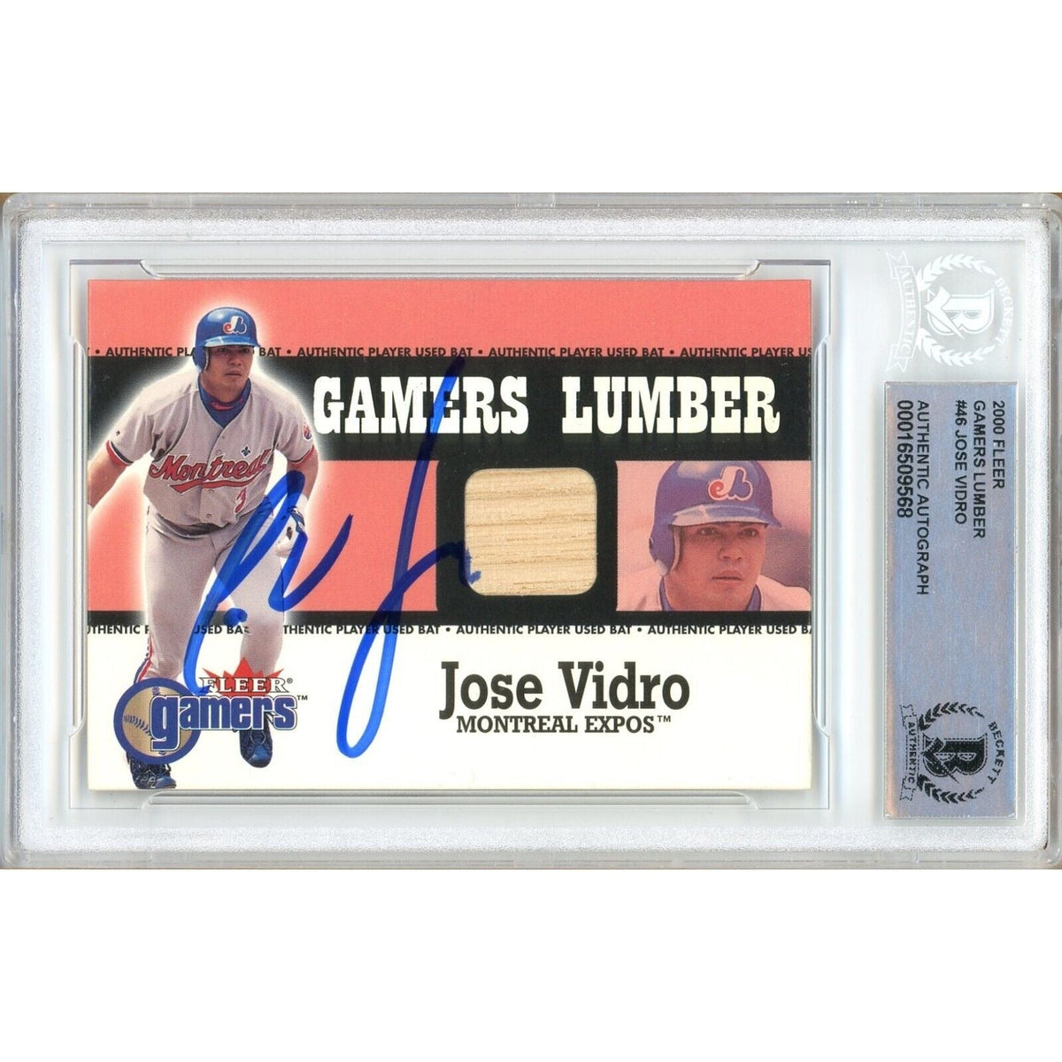Jose Vidro Fleer Gamers Lumber Autographed Trading Card Beckett BAS