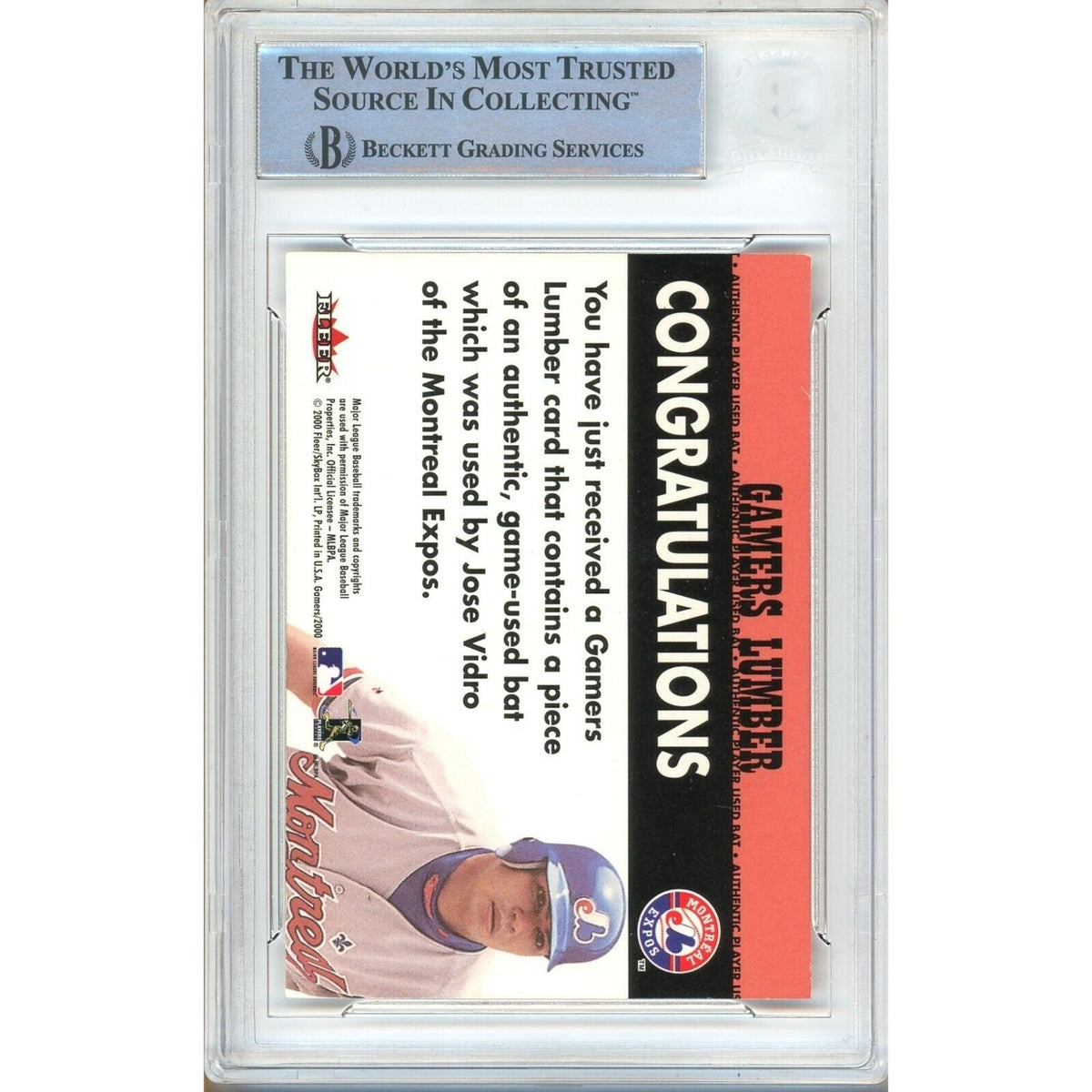 Jose Vidro Fleer Gamers Lumber Auto Trading Card Beckett BAS
