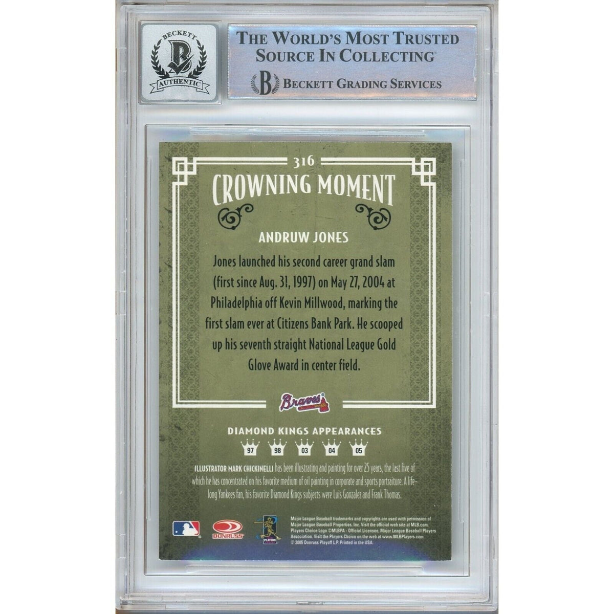 Andruw Jones Donruss Diamond Kings Signed Trading Card Beckett BGS