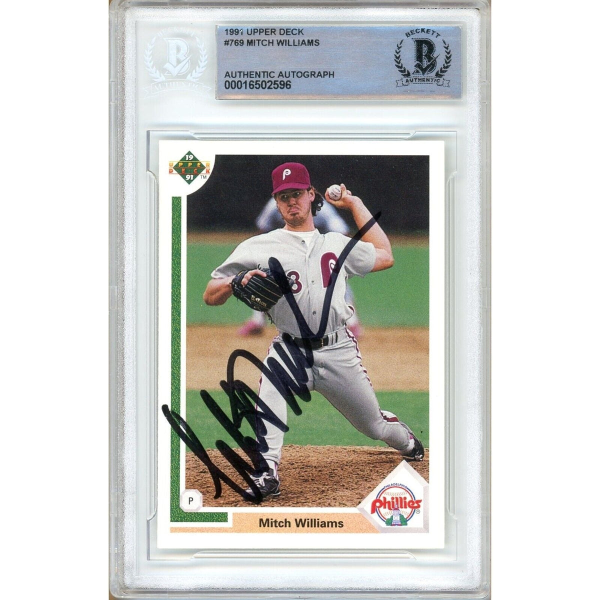 Mitch Williams Philadelphia Phillies Signed Autographed Trading Card Beckett BAS