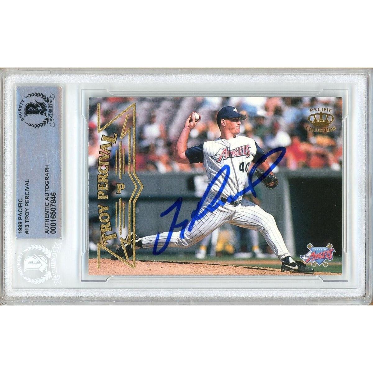 Troy Percival Anaheim Angels Signed Autographed Trading Card Beckett BAS