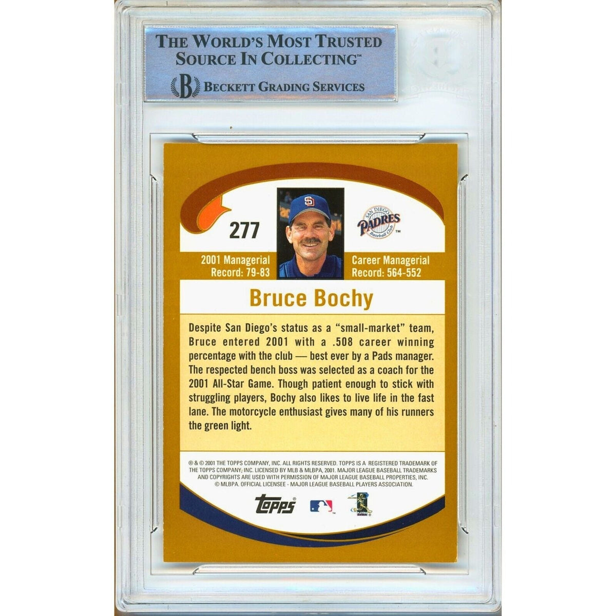 Bruce Bochy San Diego Padres Signed Trading Card Beckett BAS