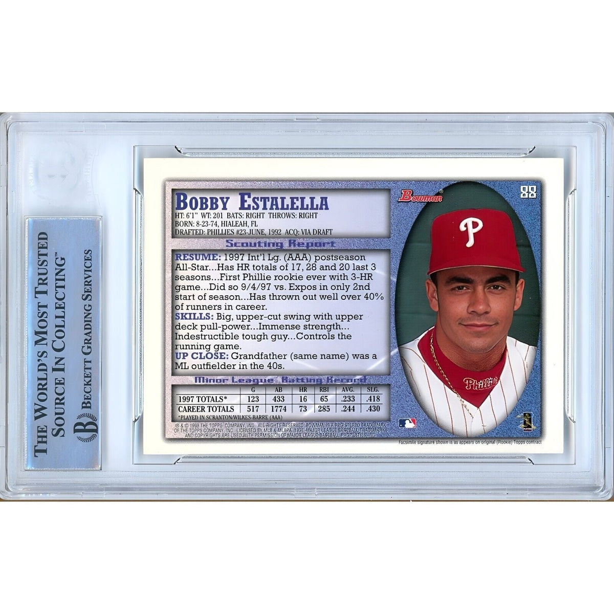 Bobby Estalella Phillies Autographed Trading Signed Card Beckett BAS