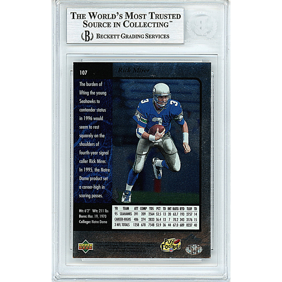 Rick Mirer Signed Seattle Seahawks Trading Card Beckett BGS