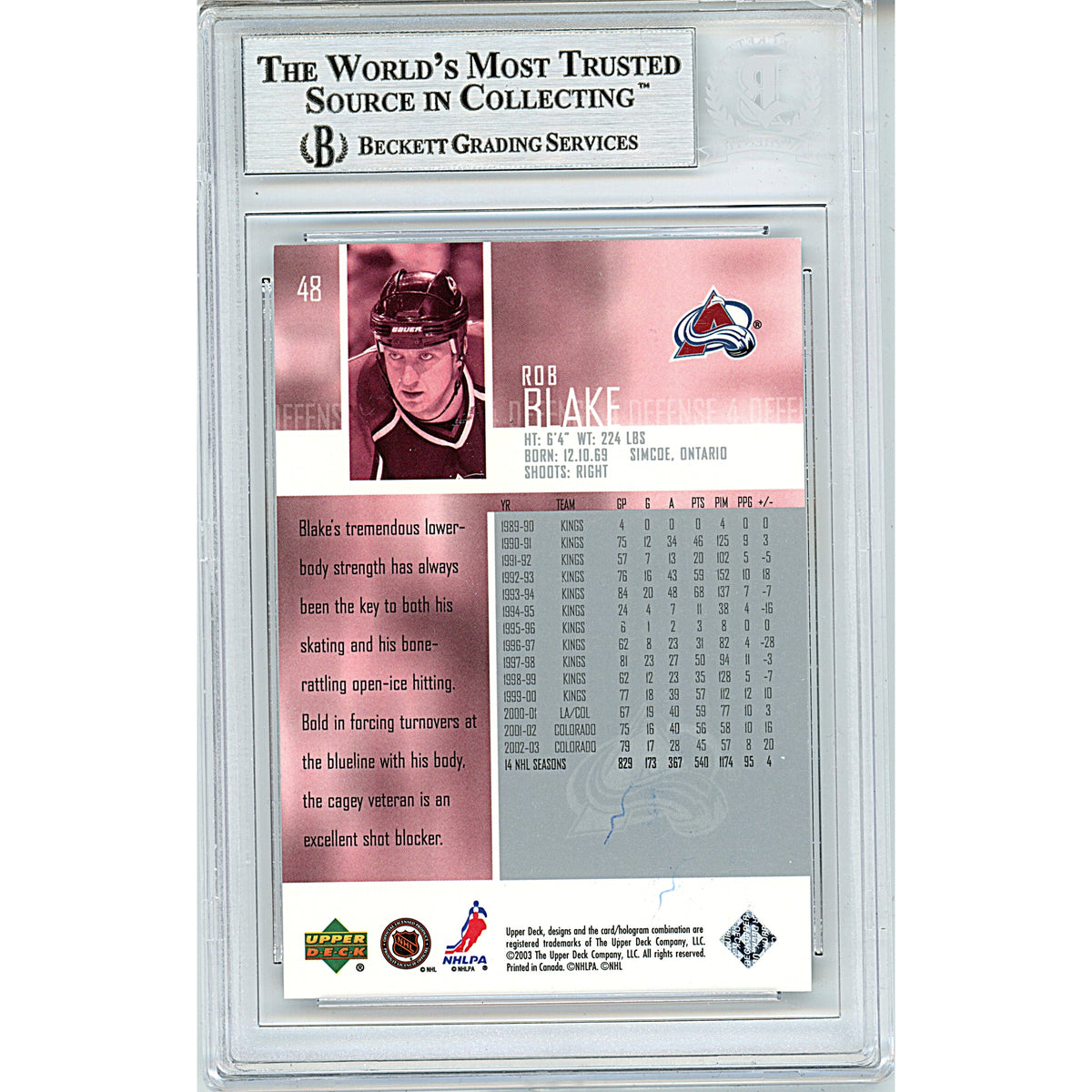 Rob Blake Signed Colorado Avalanche Trading Card Beckett BGS