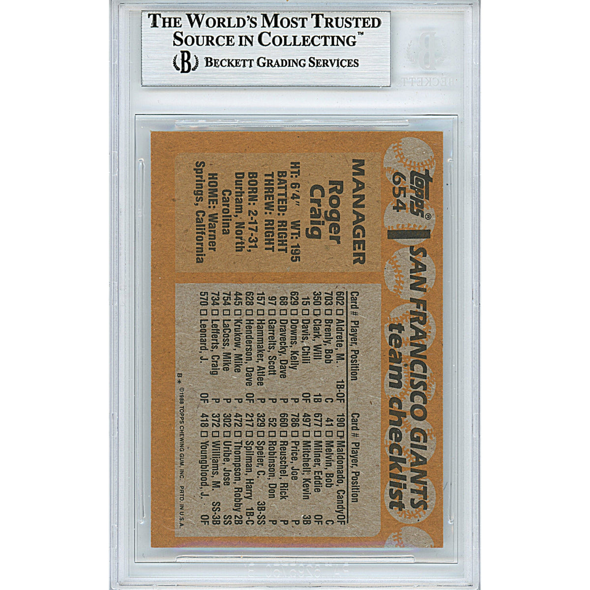 Roger Craig Signed San Francisco Autograph Trading Card Beckett BGS