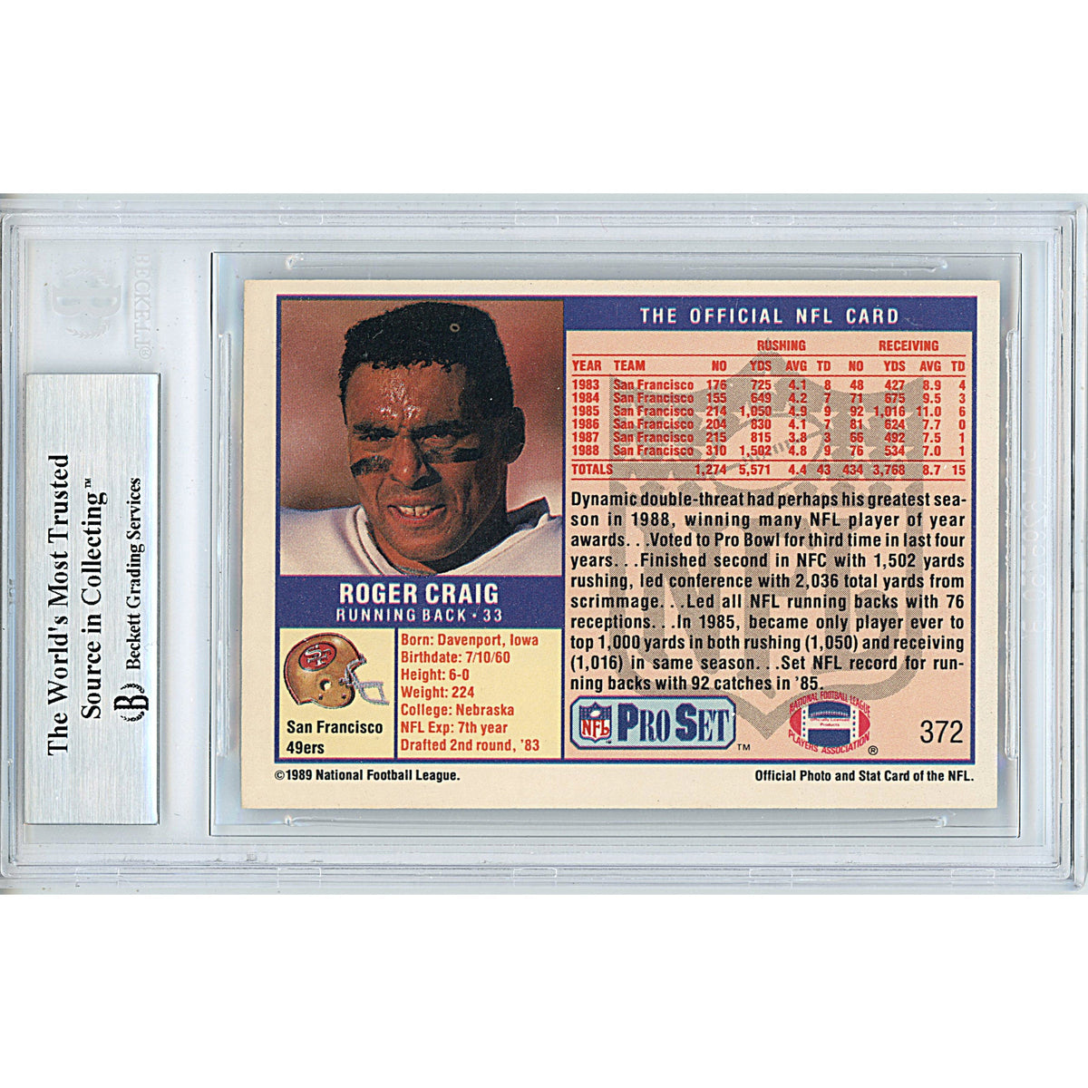 Roger Craig Signed San Francisco Trading Card Beckett BGS