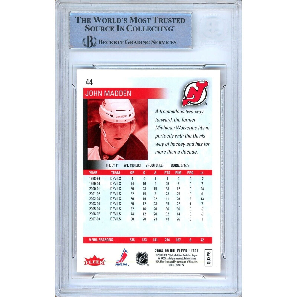 John Madden New Jersey Devils Signed Trading Card Beckett BAS
