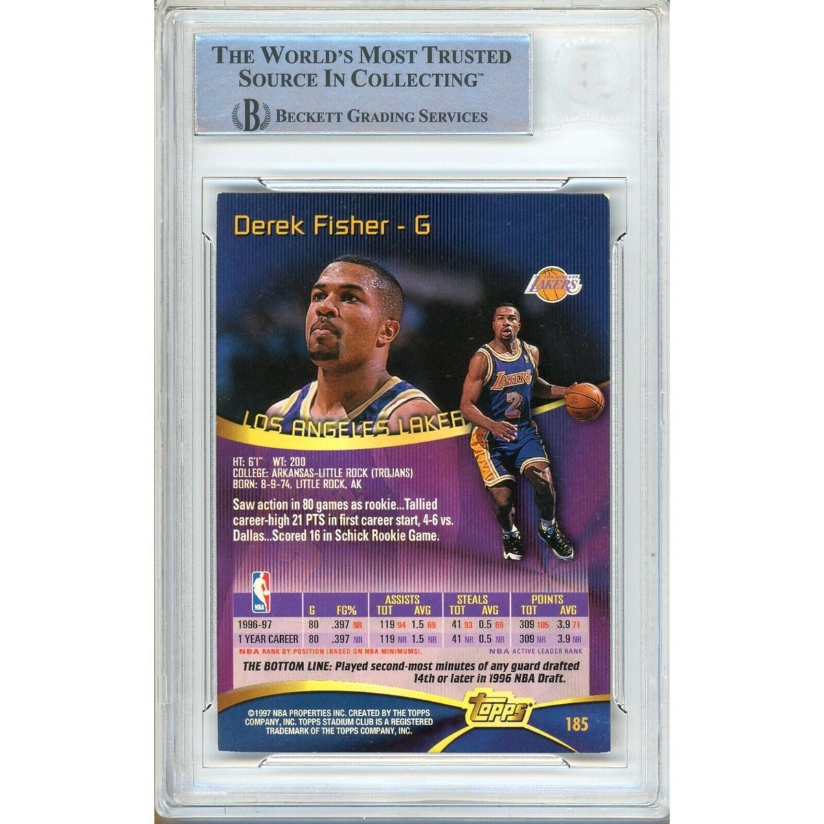 Derek Fisher Topps Stadium Club Signed Trading Card Beckett BAS