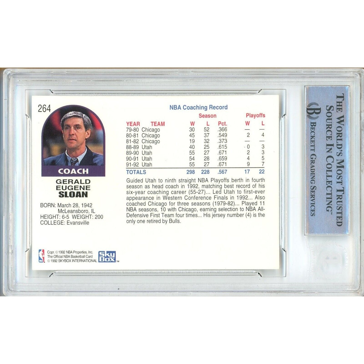 Jerry Sloan Utah Jazz Signed Trading Card Beckett BAS