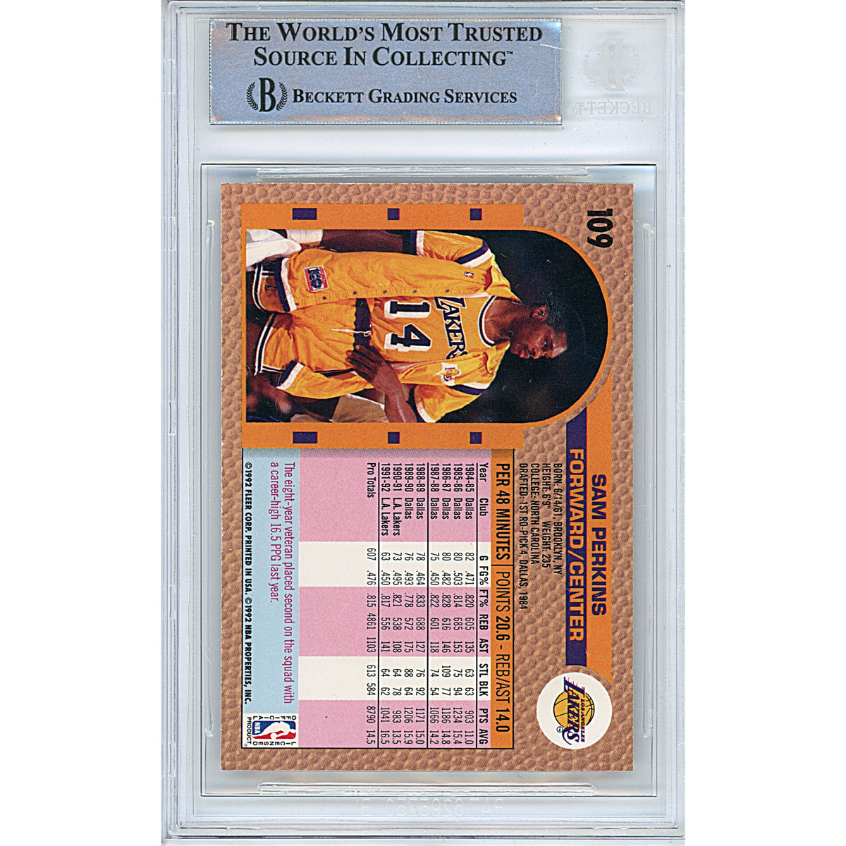 Sam Perkins Signed Los Angeles Autograph Trading Card Beckett BAS