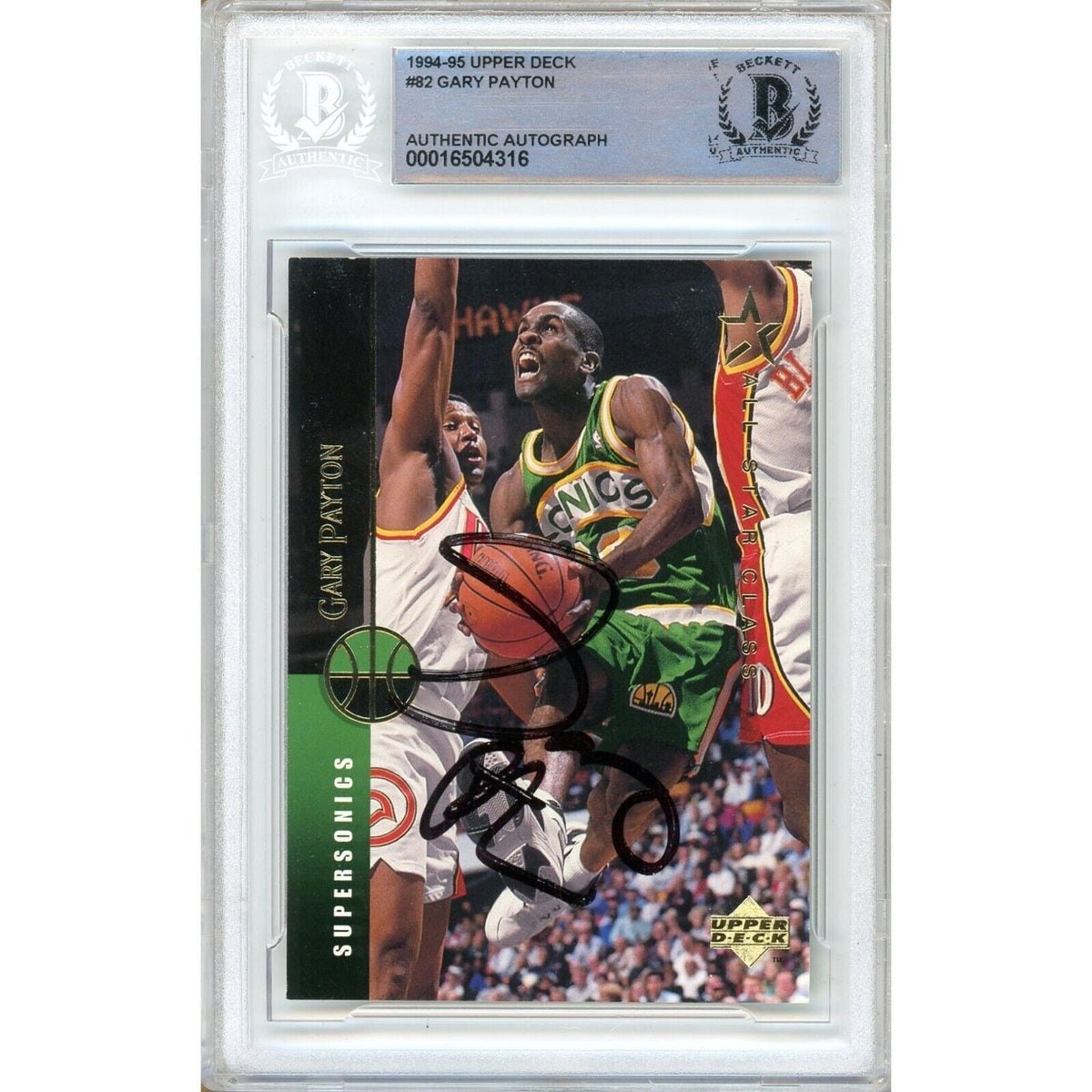 Gary Payton Upper Deck Autographed Trading Card Beckett BAS