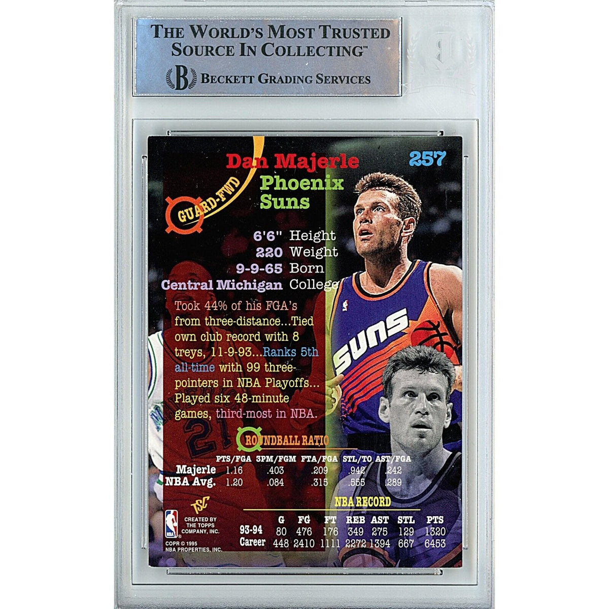 Dan Majerle Topps Stadium Club Signed Trading Card Beckett BAS