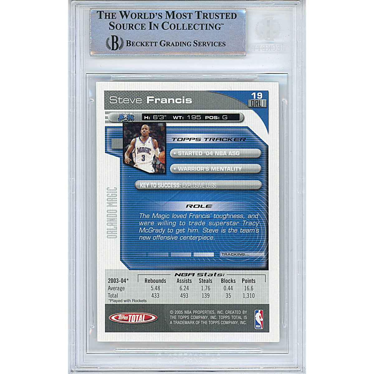 Steve Francis Signed Orlando Magic Trading Card Beckett BGS