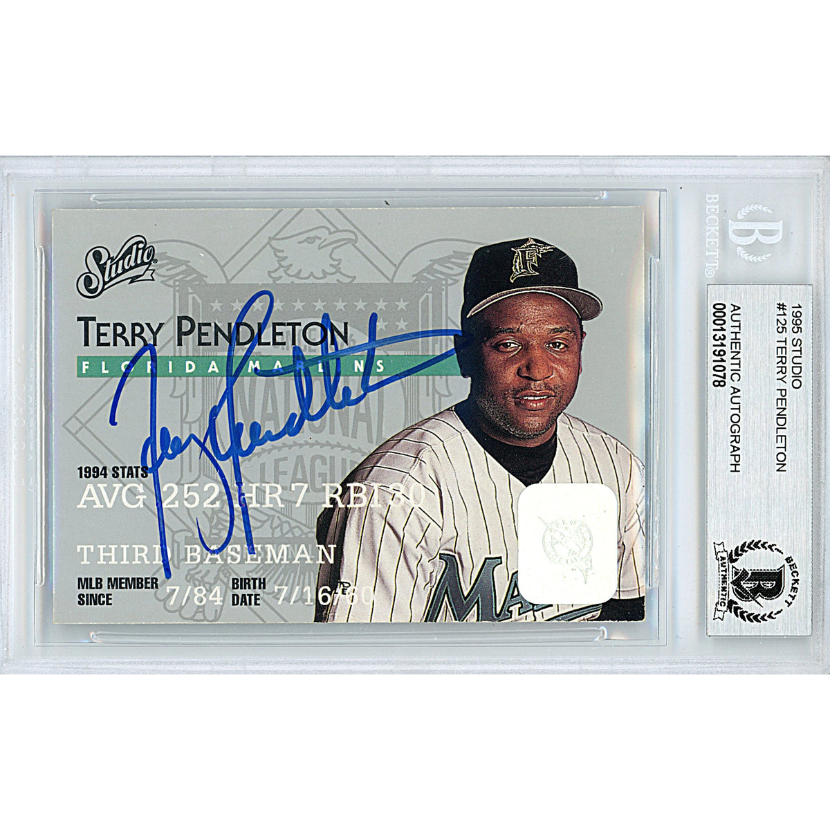 Terry Pendleton Signed Florida Marlins Autographed Trading Card Beckett BGS