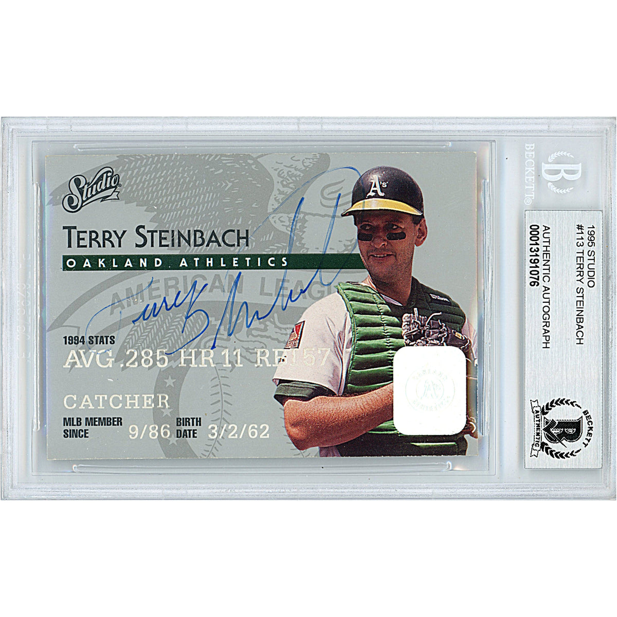 Terry Steinbach Signed Oakland Athletics Autographed Trading Card Beckett BAS