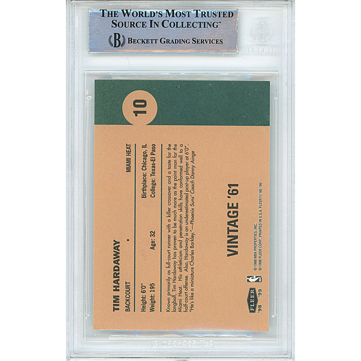 Tim Hardaway Signed Miami Heat Autograph Trading Card Beckett BGS