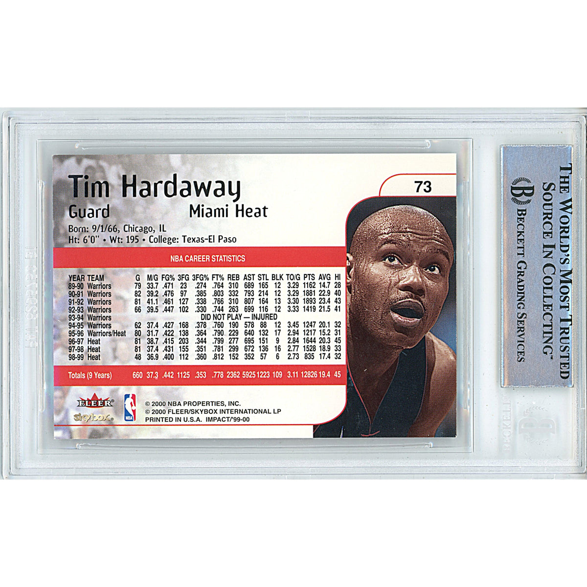 Tim Hardaway Signed Miami Heat Trading Card Beckett BGS