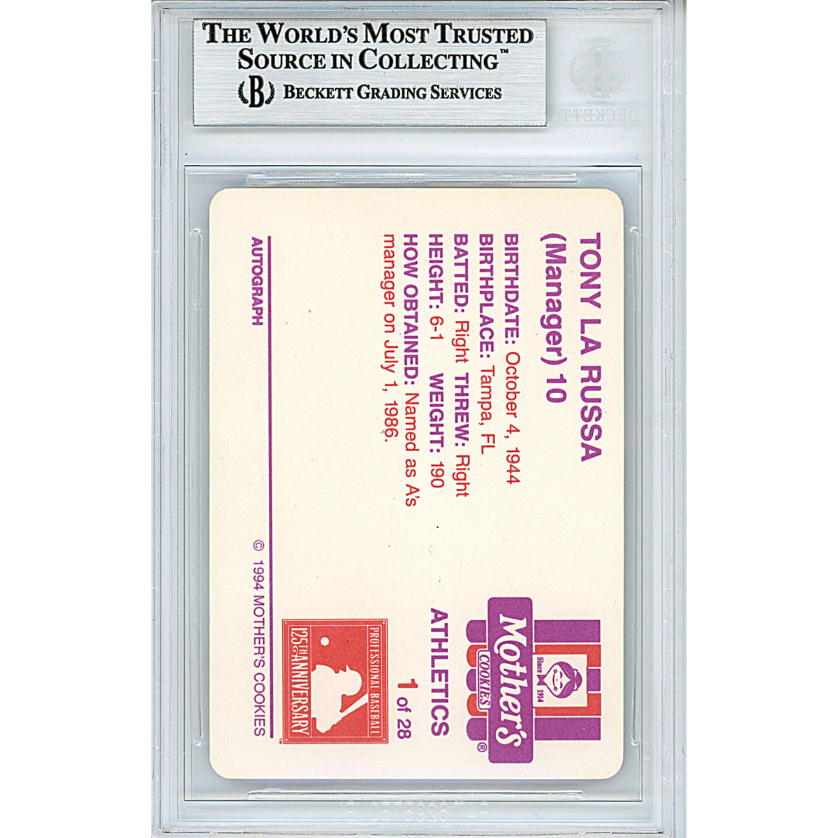 Tony Signed Oakland Athletics Autograph Trading Card Beckett BGS