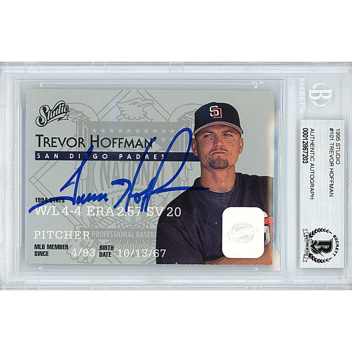 Trevor Hoffman Signed San Diego Autographed Trading Card Beckett BGS
