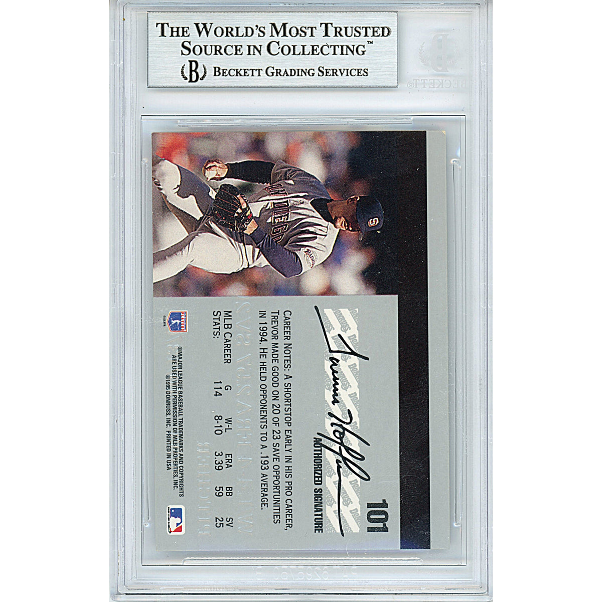 Trevor Hoffman Signed San Diego Auto Trading Card Beckett BGS