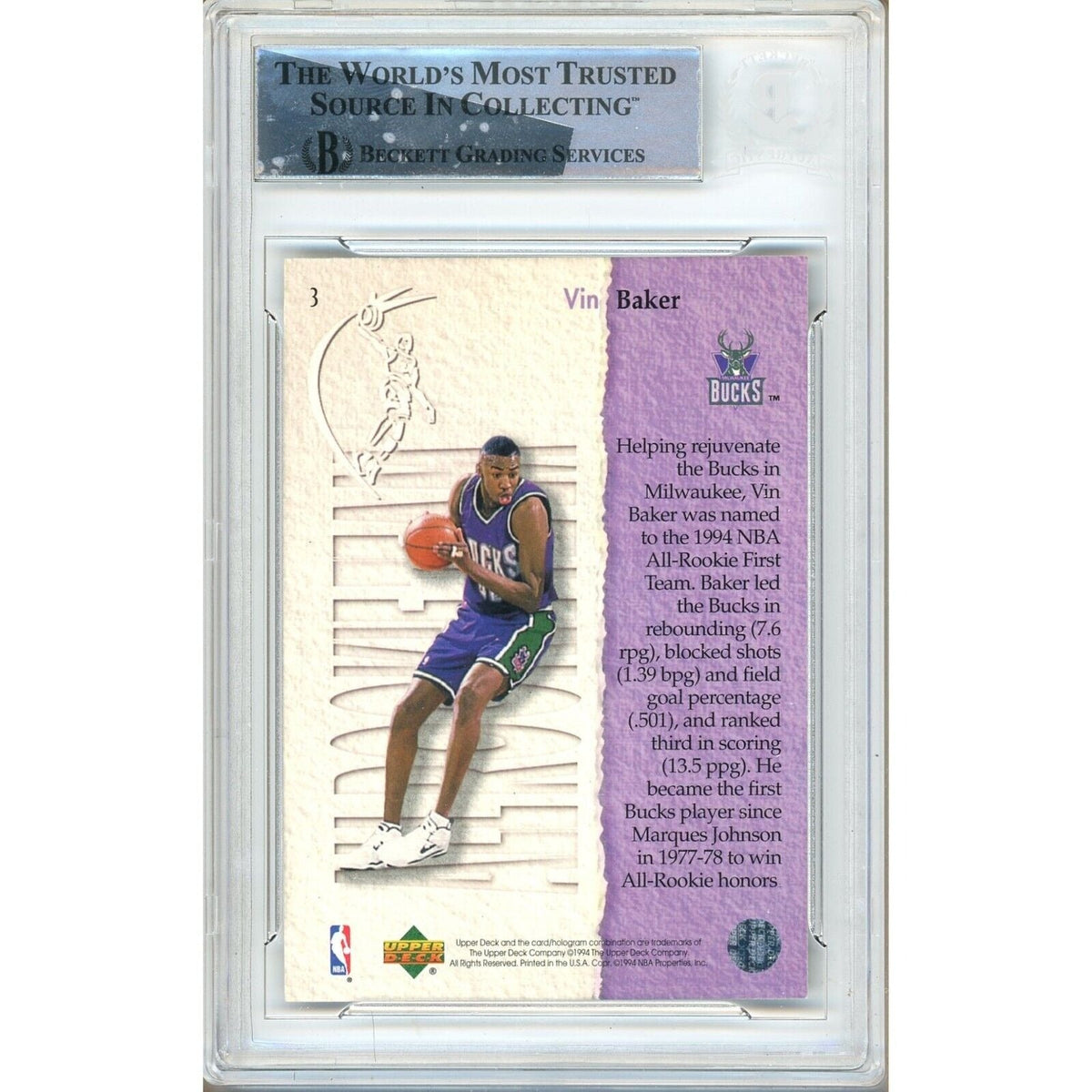 Vin Baker Milwaukee Bucks Signed Trading Card Beckett BAS