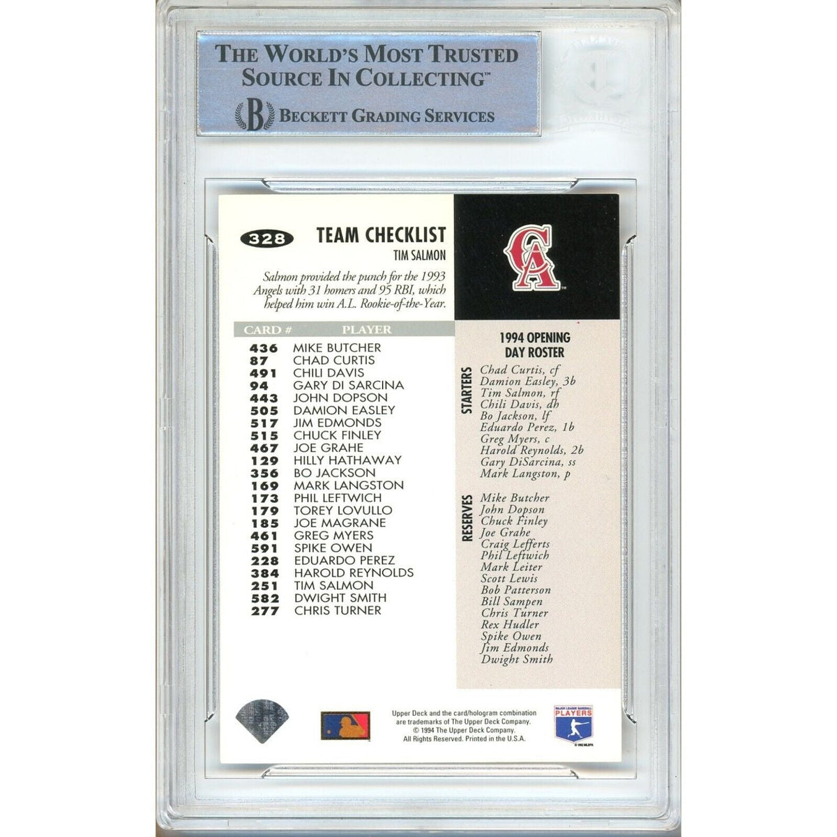 Tim Salmon Autograph Trading Card Beckett BAS