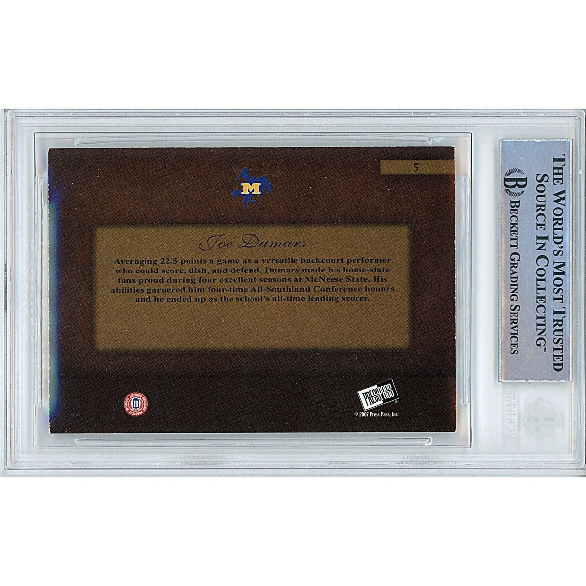 Joe Dumars Detroit Pistons Autographed Autograph Trading Card Beckett BAS