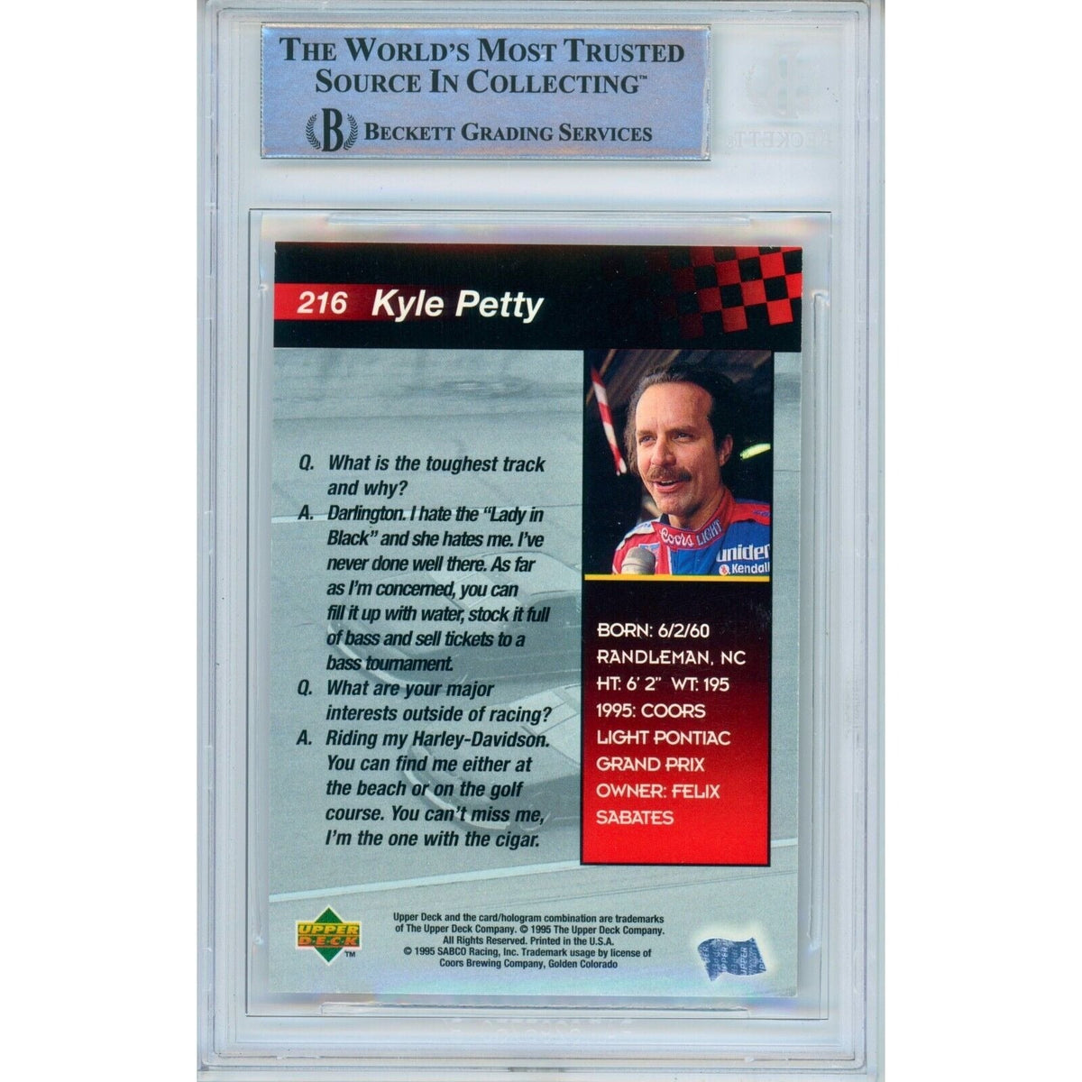 Kyle Petty Upper Deck Nascar Silver Signed Trading Card Beckett BAS