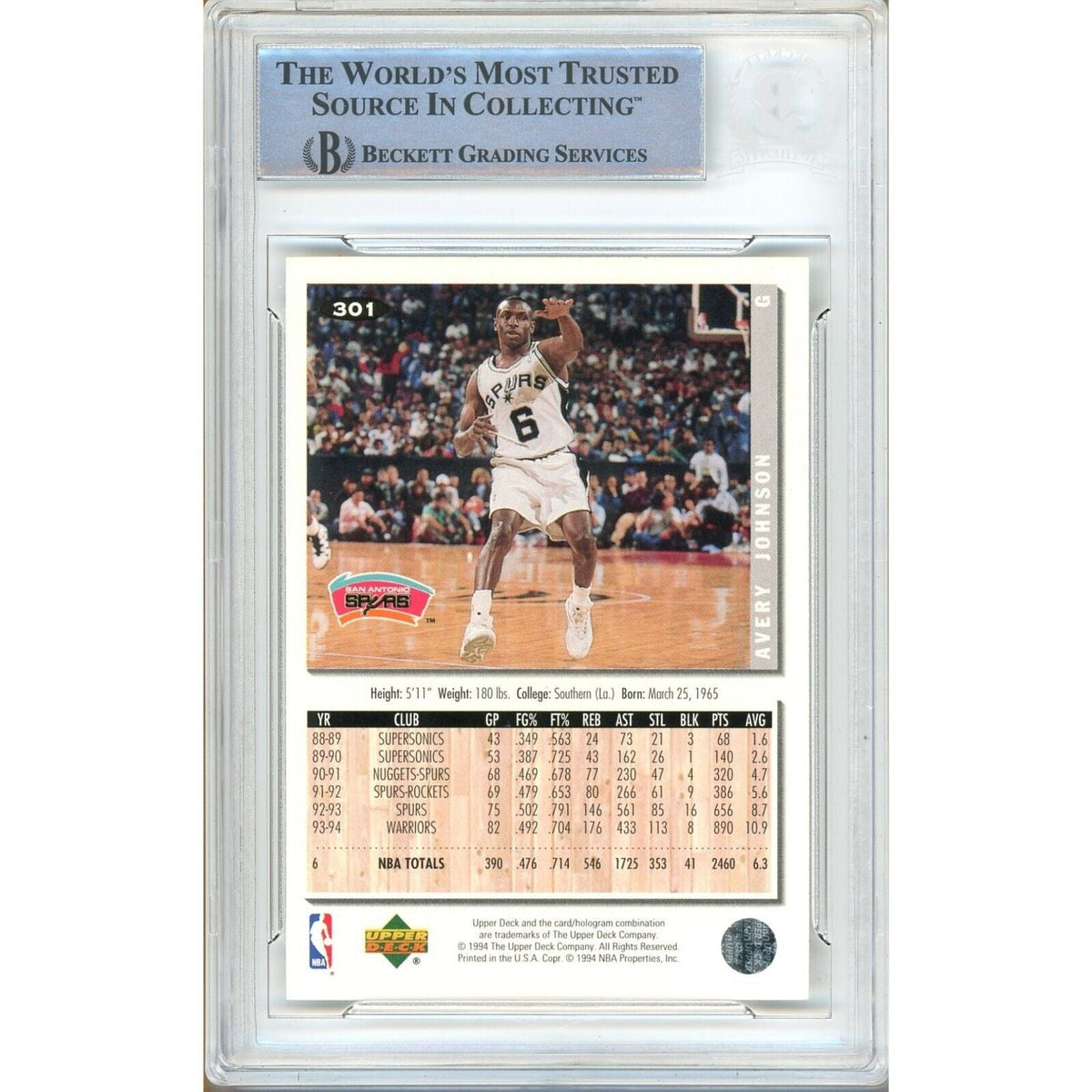 Avery Johnson Collectors Choice Signed Trading Card Beckett BAS