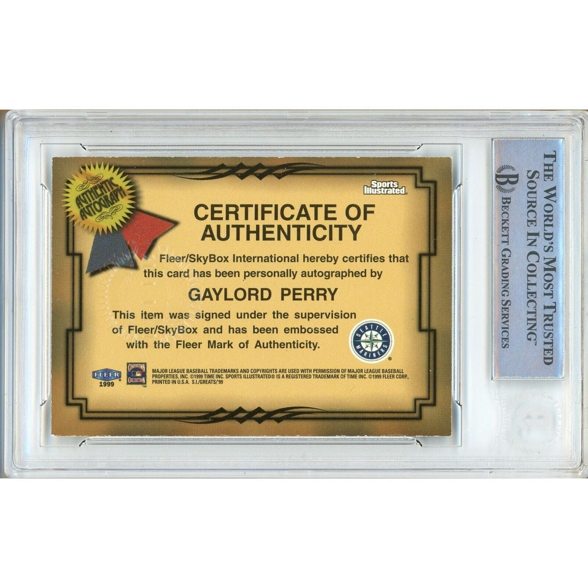 Gaylord Perry Fleer Sports Illustrated Greats Signed Trading Card Beckett BAS