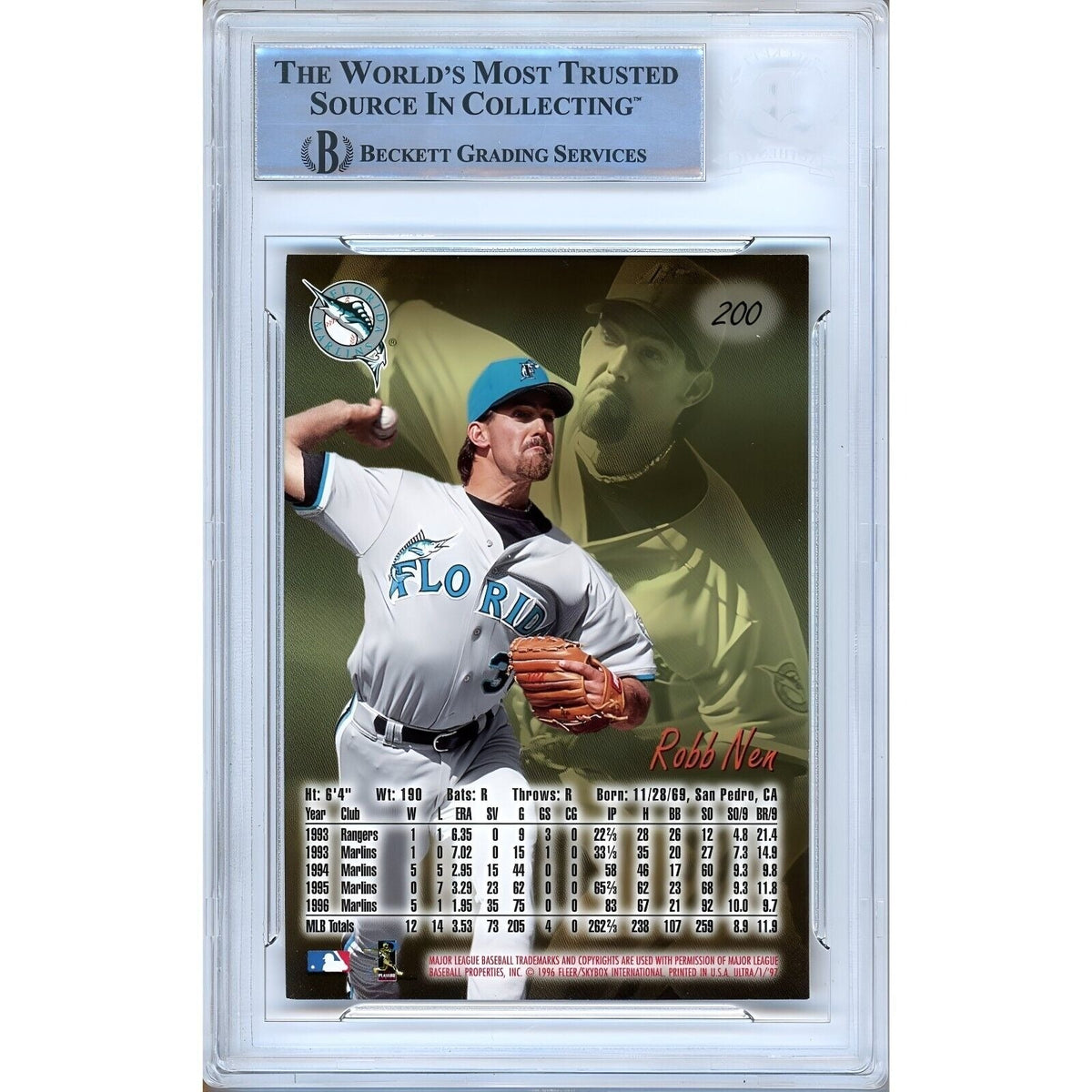 Robb Nen Florida Marlins Signed Trading Card Beckett BAS